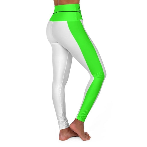 Womens High Waist Fitness Legging Yoga Pants - Neon Green White