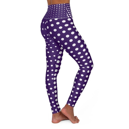 Womens High-waist Fitness Legging Yoga Pants - Purple White Polka Dot
