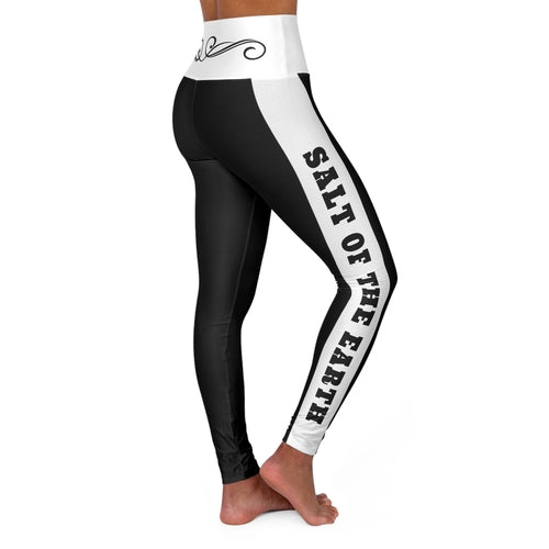 Womens High Waist Fitness Leggings - Black and White Salt of the Earth