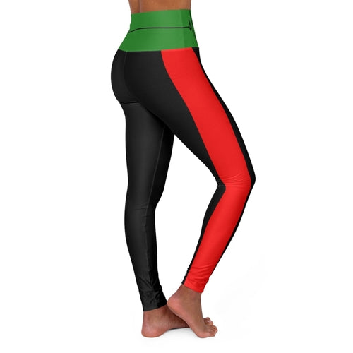 Womens High Waist Fitness Leggings - Black Red Yellow and Green