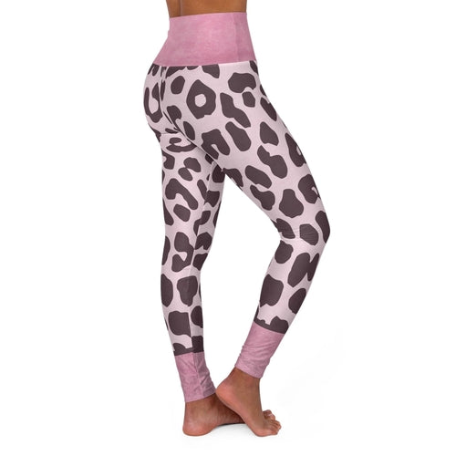 Womens High Waist Fitness Leggings - Heather Pink Two-tone Leopard