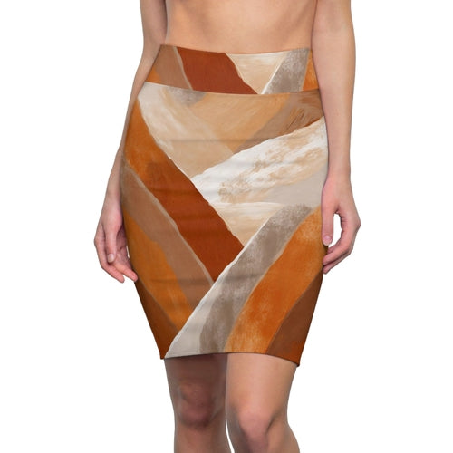 Womens Pencil Skirt - Boho Abstract Vibrant Multicolor Textured