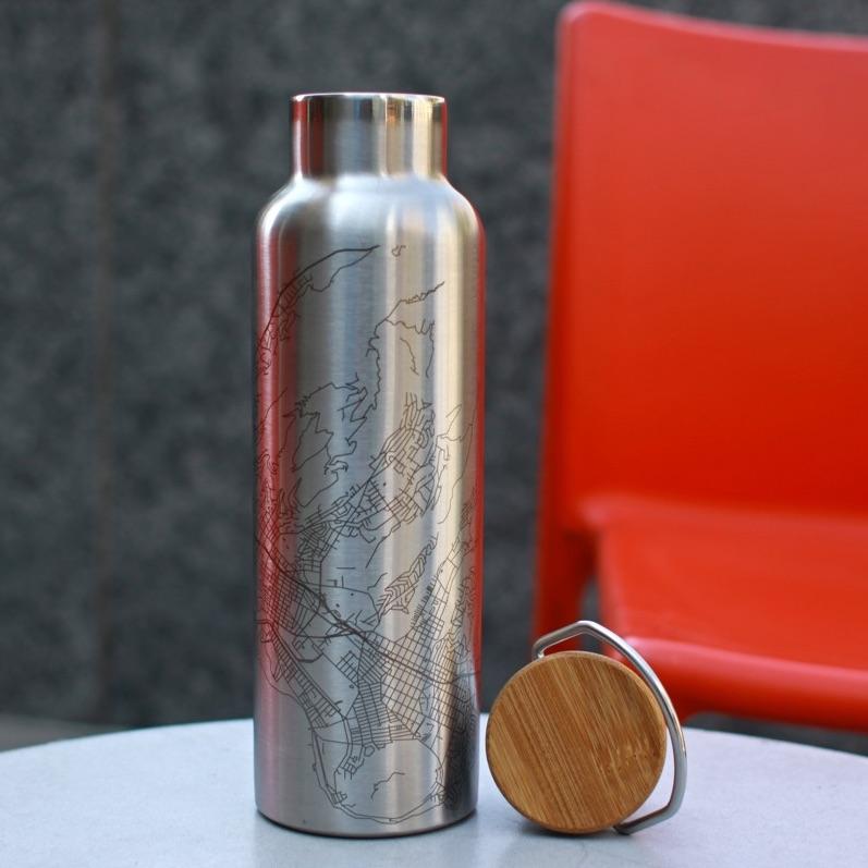 Yellowstone National Park - Wyoming Map Bottle with Bamboo Top