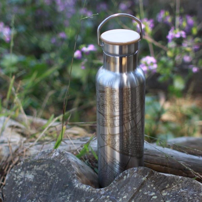 Yellowstone National Park - Wyoming Map Bottle with Bamboo Top