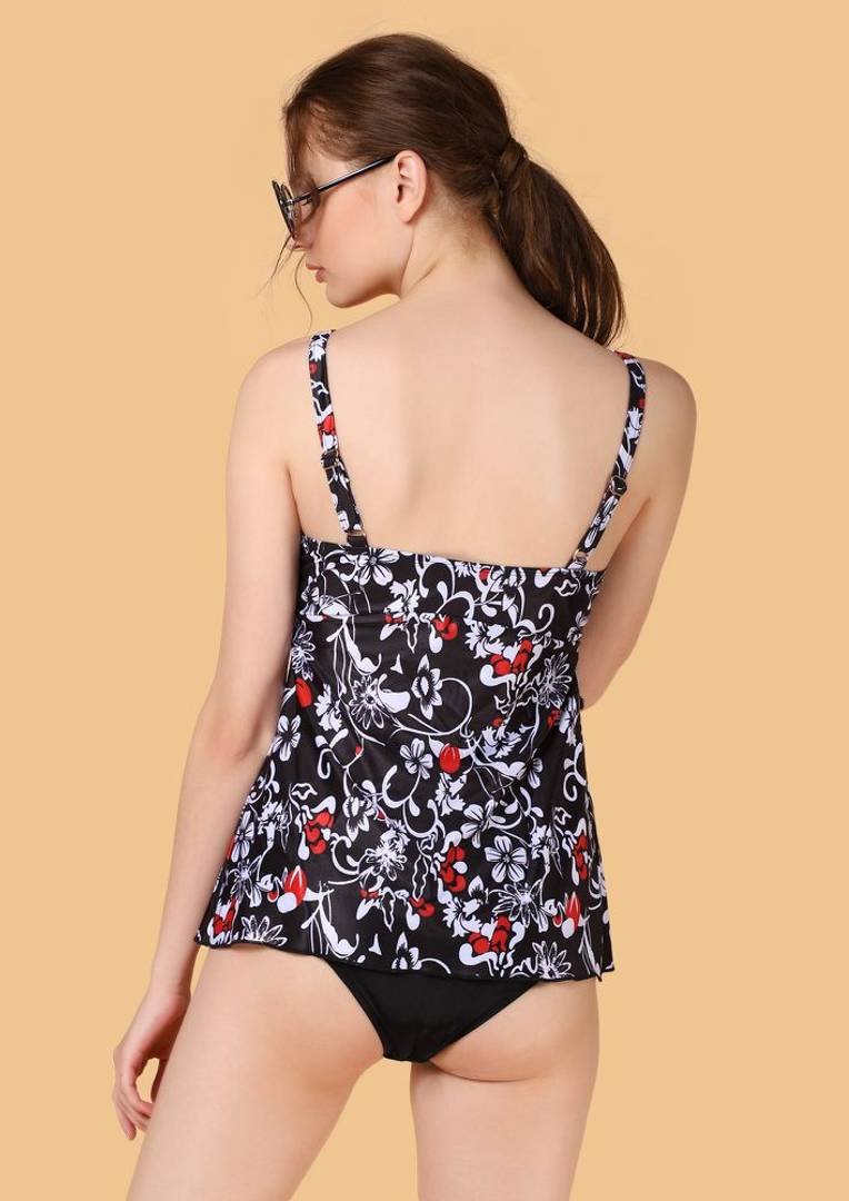 Glow Road Women's Clothing A Floral Splash Printed Black Swimwear Set