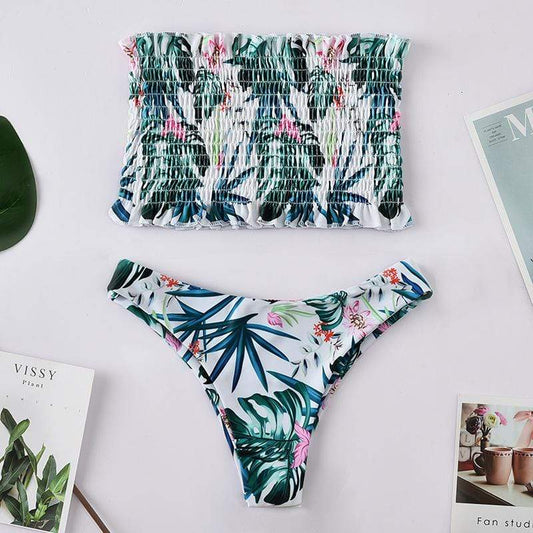 Silver Sam Women's Clothing Bandeau Ruched Floral Printed Bikini