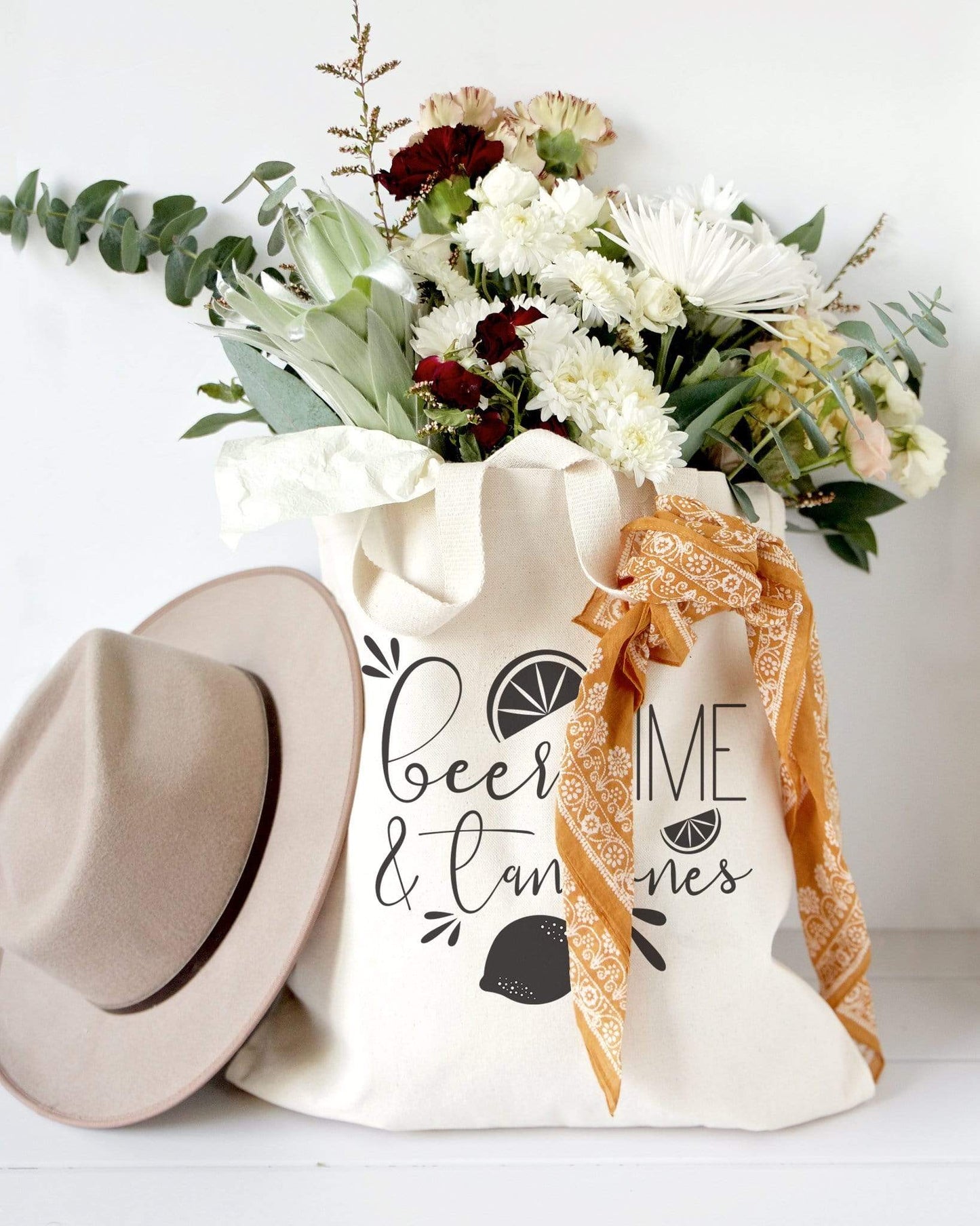 Turquoise Andromeda Totes & Beach Bags Beer, Lime and Tan Lines Tote Bag