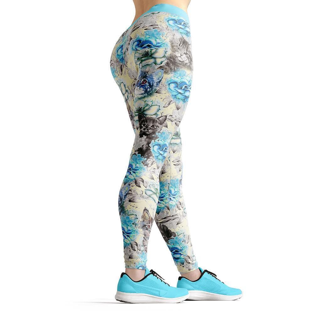 Orange Poppy Leggings Beverly Blue Kittens & Flowers Leggings