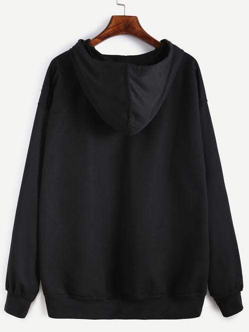 Celeste Women's Clothing Black Hoodie Drawstring Sweatshirt