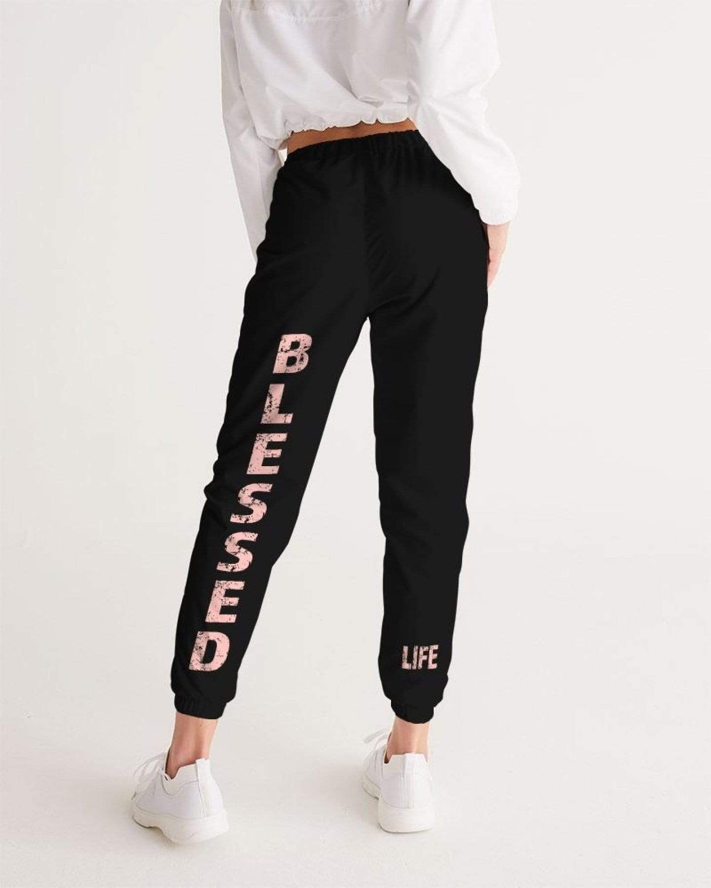 Grey Coco Women's Clothing Blessed Black & Peach Womens Athletic Track Pants