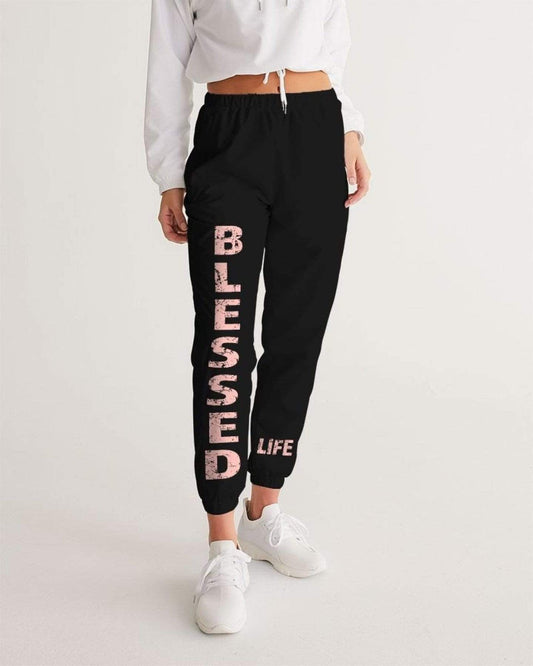 Grey Coco Women's Clothing Blessed Black & Peach Womens Athletic Track Pants