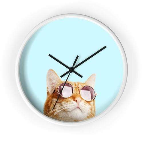 Yellow Pandora Clocks 10 in / White / Black Cat is Alway's Right Wall clock
