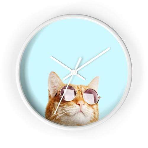 Yellow Pandora Clocks 10 in / White / White Cat is Alway's Right Wall clock