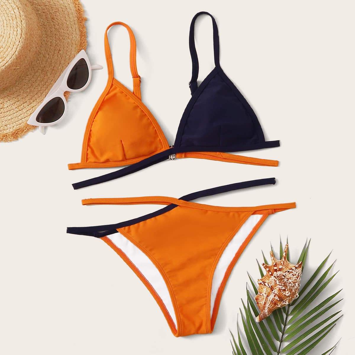 Angela Women's Clothing M / Multicolor Color-block Criss Cross Triangle Bikini Swimsuit