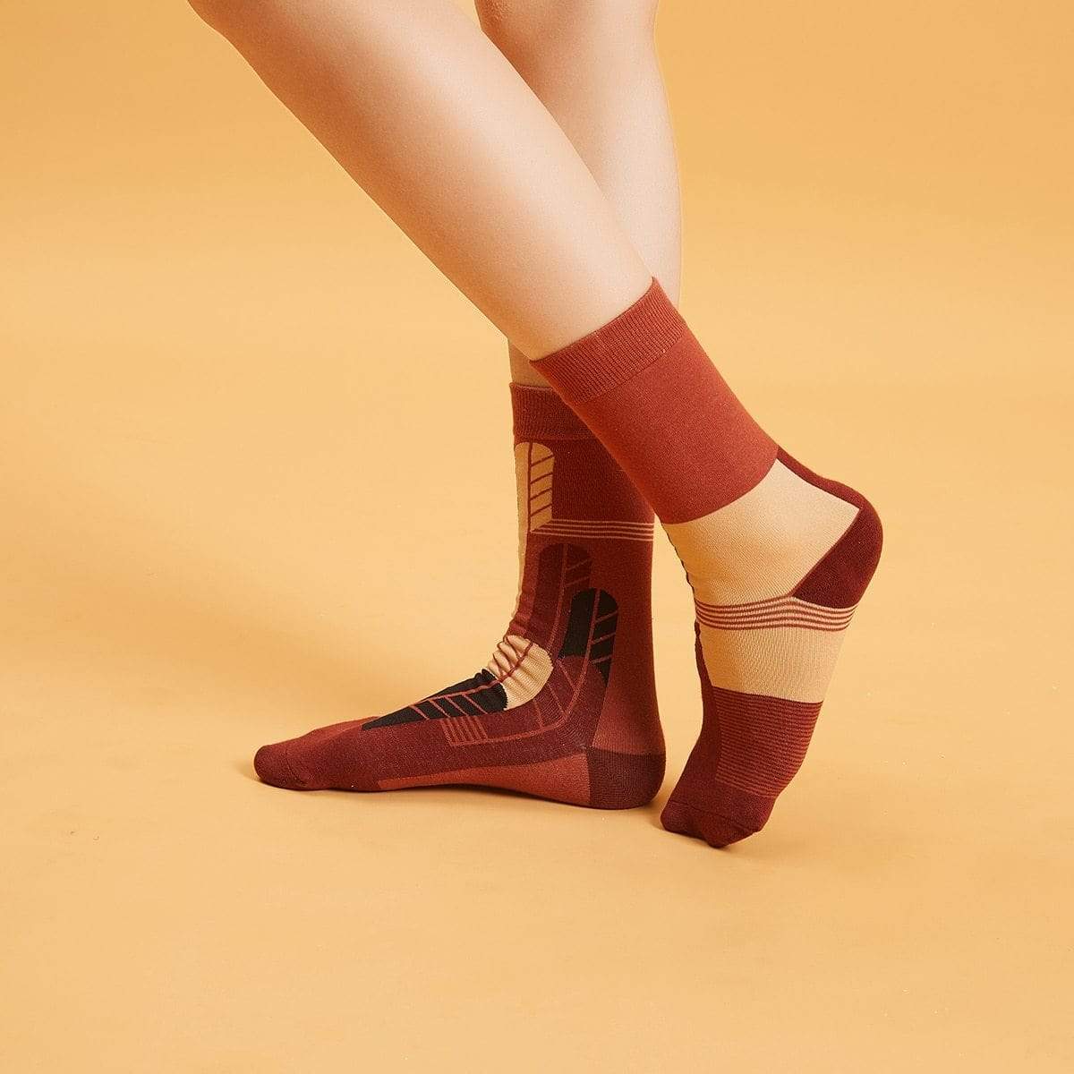 Angela Women's Clothing one-size / Brown Color Block Socks