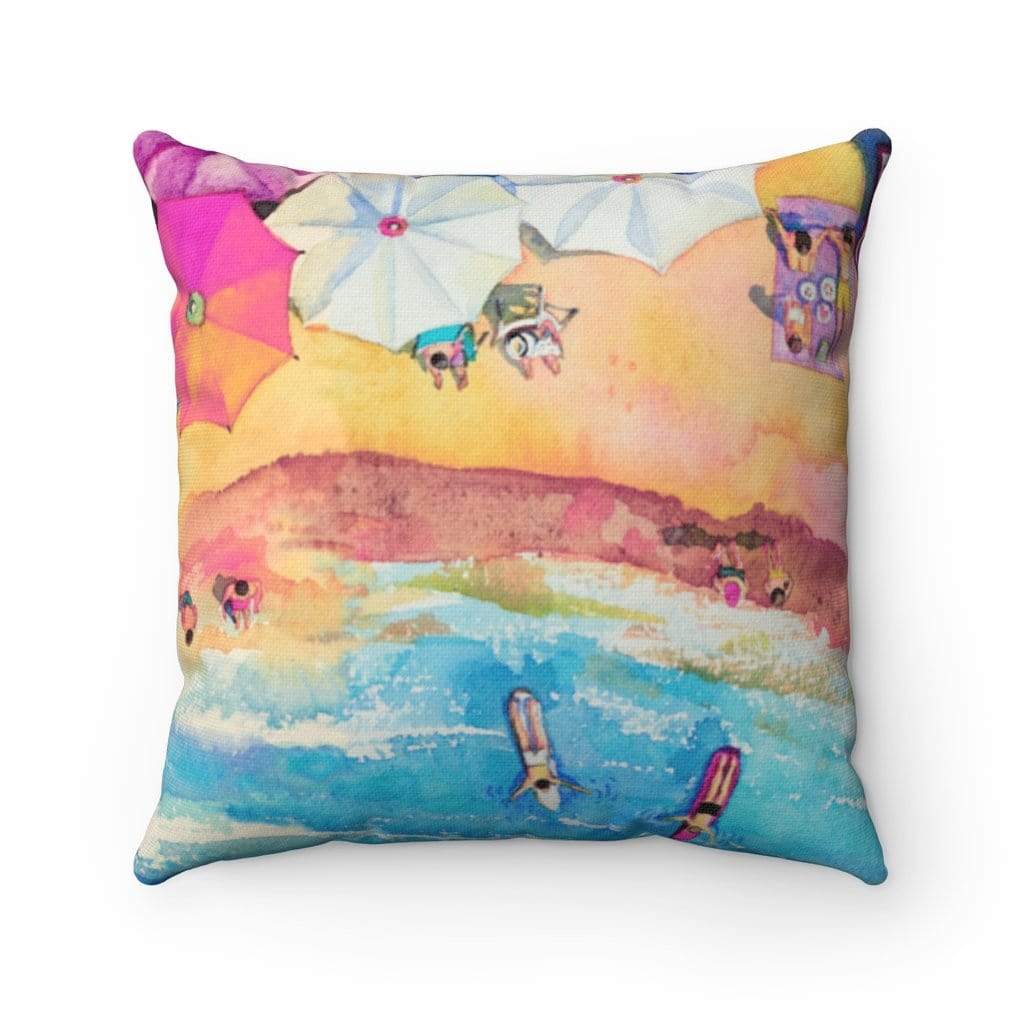 Yellow Pandora Home Decor Colorful Day at the Beach Square Pillow