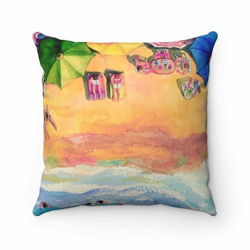 Yellow Pandora Home Decor 14" x 14" Colorful Day at the Beach Square Pillow