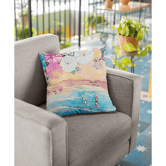 Yellow Pandora Home Decor Colorful Day at the Beach Square Pillow