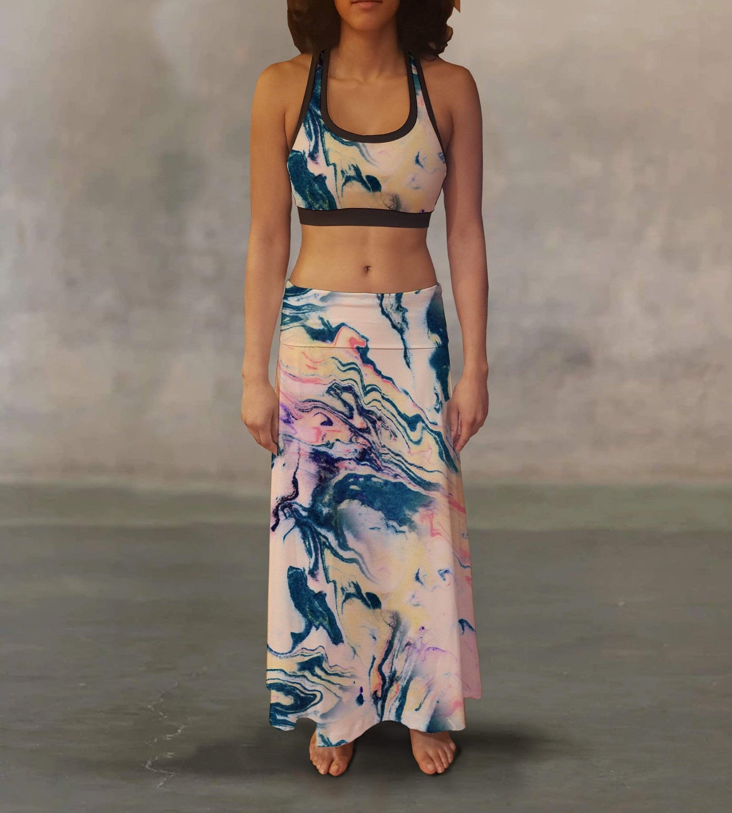 Orange Poppy Women's Clothing Colorful Marble Maxi Skirt