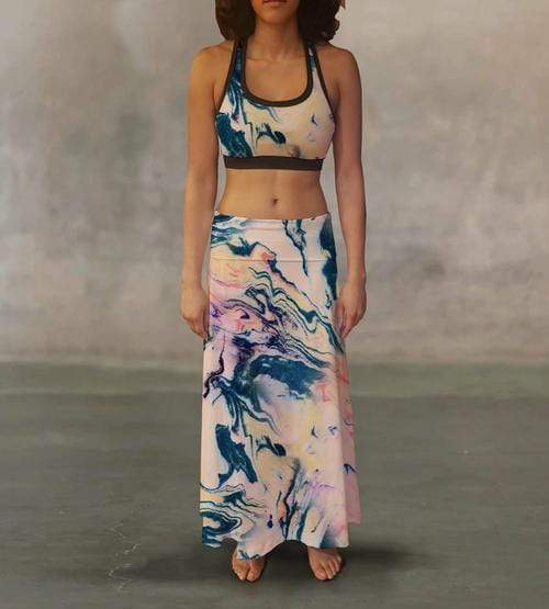 Orange Poppy Women's Clothing 2XL Colorful Marble Maxi Skirt