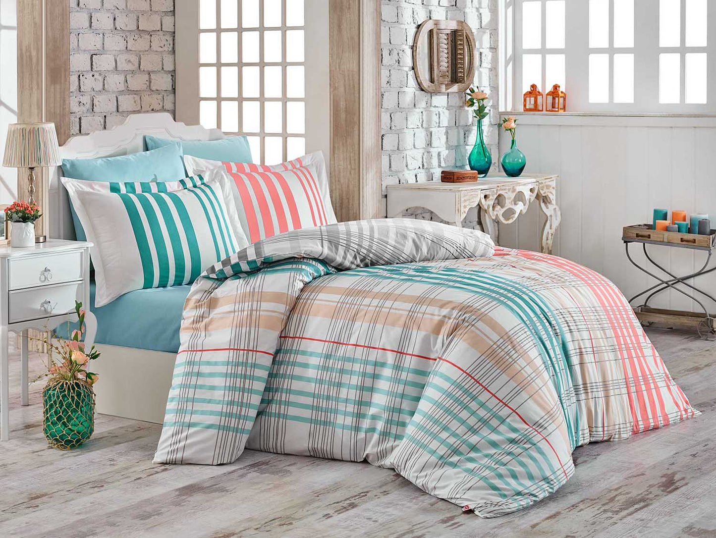 Amethyst Tartarus Home & Garden 200x220 Cotton bedding STRIPE GREEN Hobby