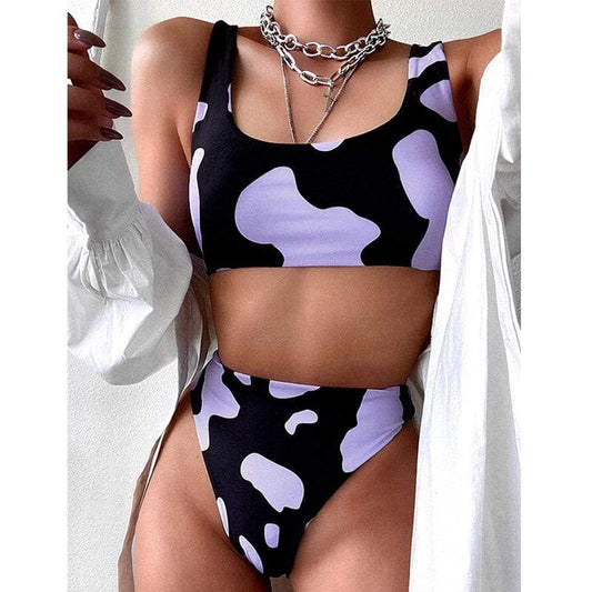 Silver Sam Clothing Cow Printed Sexy Bikini Set Retro Sports Swimsuit