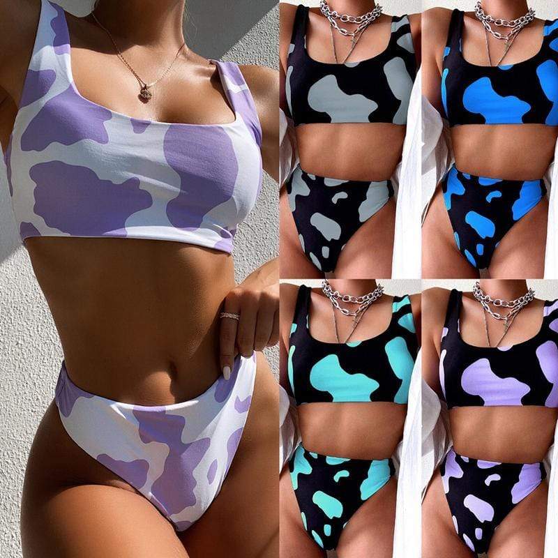Silver Sam Clothing Cow Printed Sexy Bikini Set Retro Sports Swimsuit