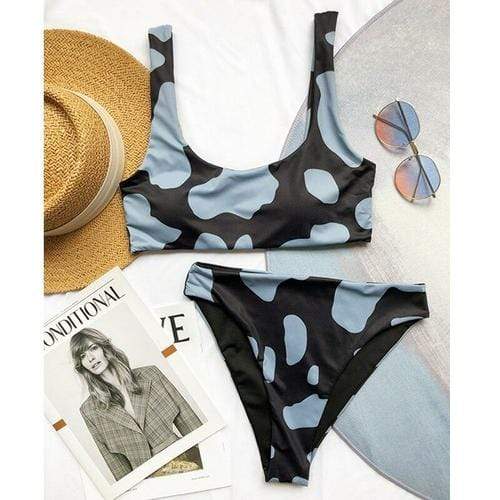 Silver Sam Clothing L / X20SW3908-3 Cow Printed Sexy Bikini Set Retro Sports Swimsuit