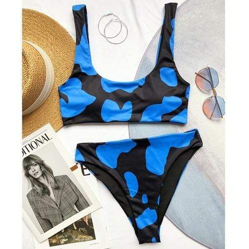 Silver Sam Clothing L / X20SW3908-1 Cow Printed Sexy Bikini Set Retro Sports Swimsuit