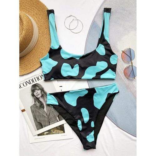 Silver Sam Clothing L / X20SW3908-2 Cow Printed Sexy Bikini Set Retro Sports Swimsuit