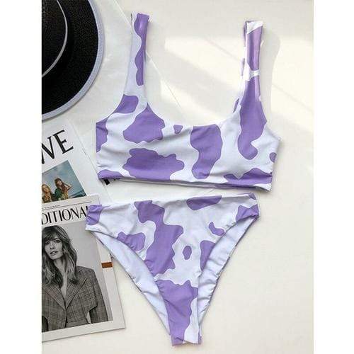 Silver Sam Clothing L / X20SW3908-5 Cow Printed Sexy Bikini Set Retro Sports Swimsuit