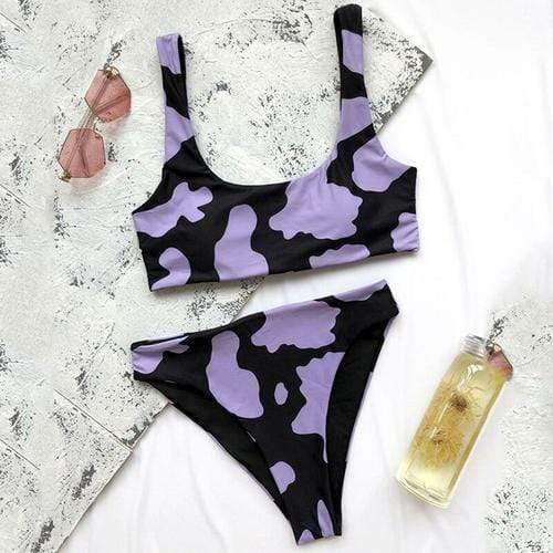 Silver Sam Clothing L / X20SW3908-4 Cow Printed Sexy Bikini Set Retro Sports Swimsuit