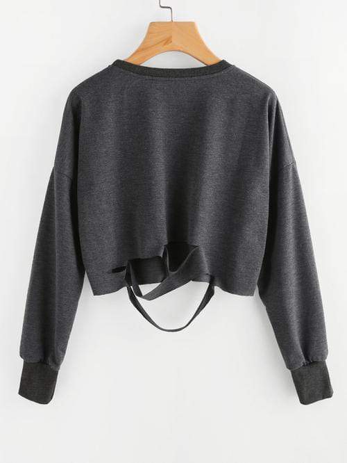 Celeste Women's Clothing Dark Grey Drop Shoulder Cut Out Crop T-shirt