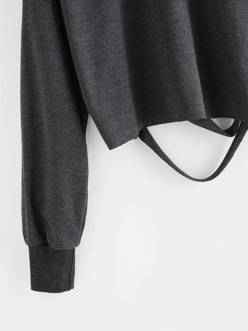 Celeste Women's Clothing Dark Grey Drop Shoulder Cut Out Crop T-shirt