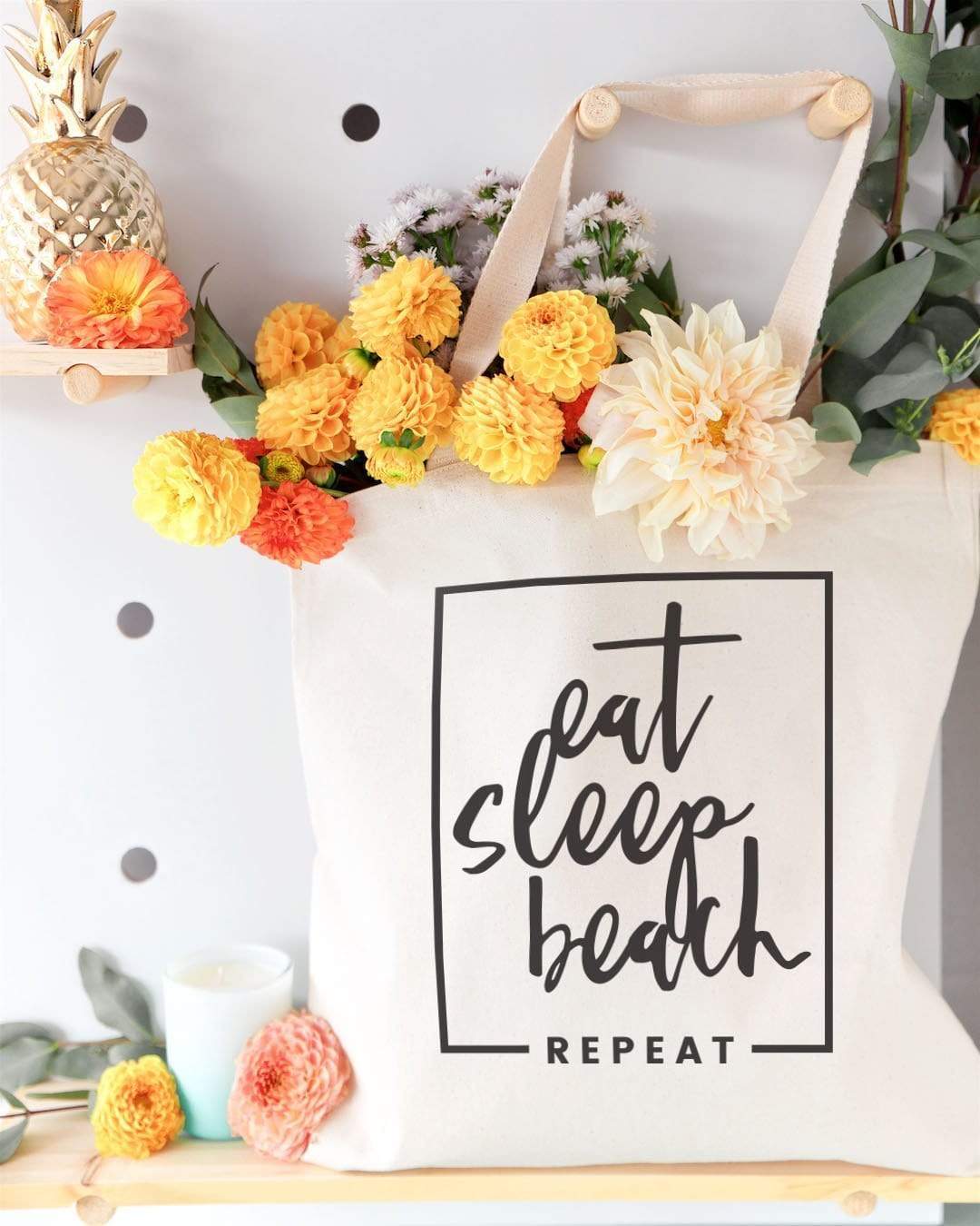 Turquoise Andromeda Totes & Beach Bags Eat, Sleep, Beach, Repeat Tote Bag