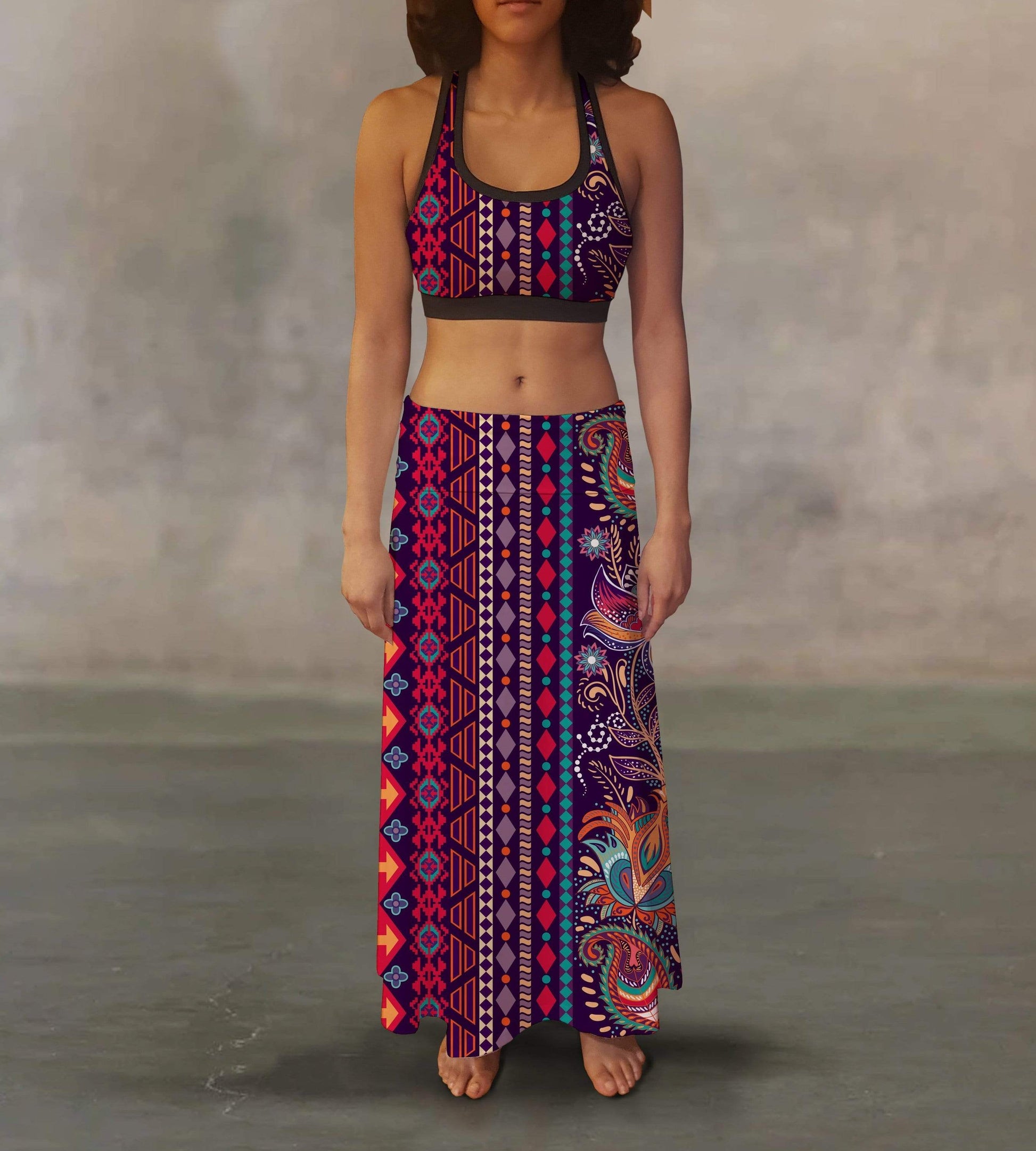 Orange Poppy Women's Clothing Ethnic Tribal Maxi Skirt