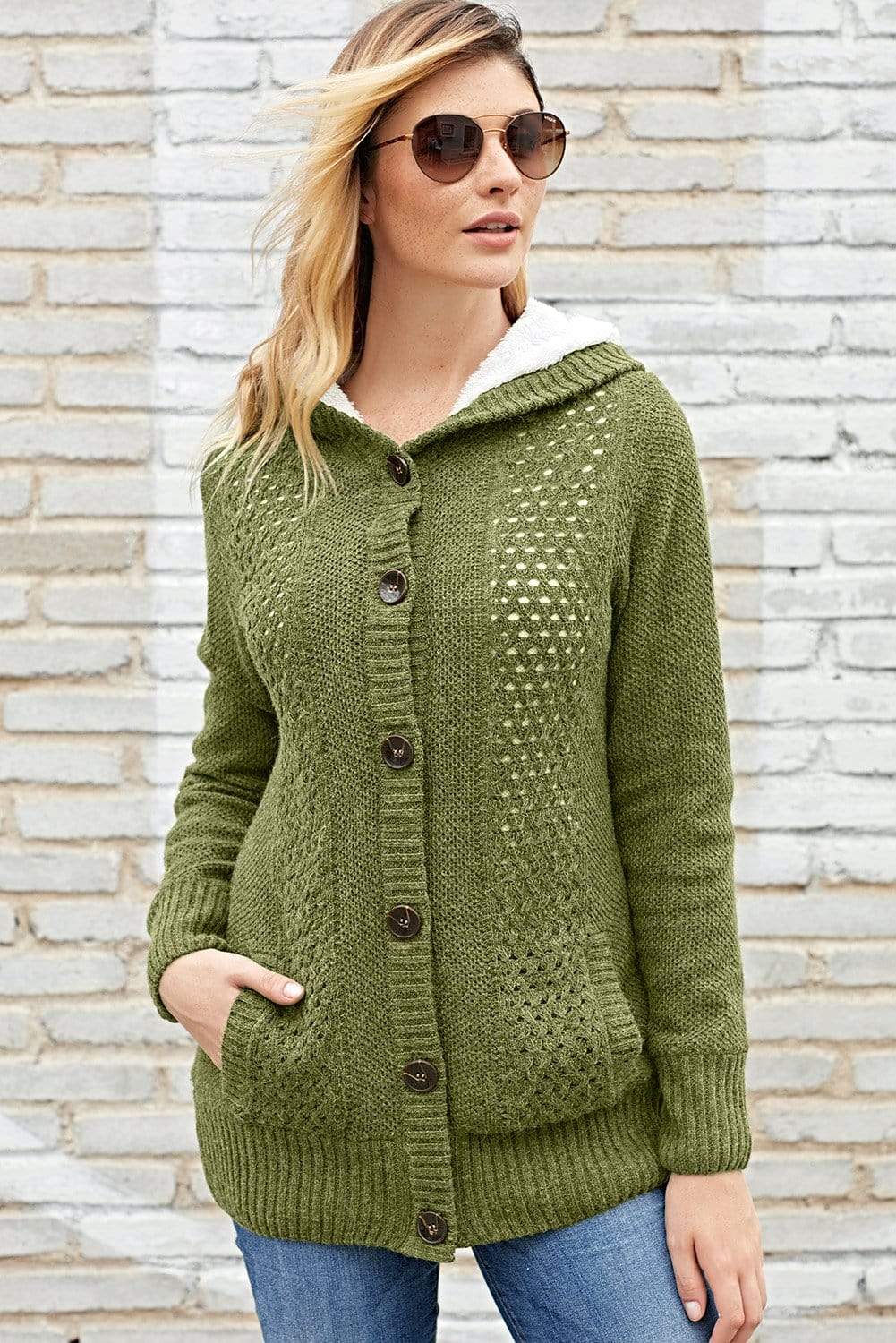 Teal Demeter Women's Clothing Fleece Hoodie Olive Button Down Cardigan Sweater