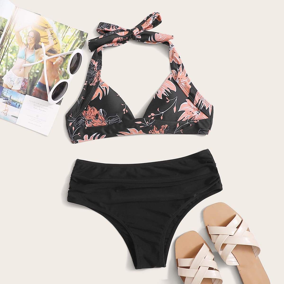Angela Women's Clothing S / Multicolor Floral Halter Bikini Swimsuit