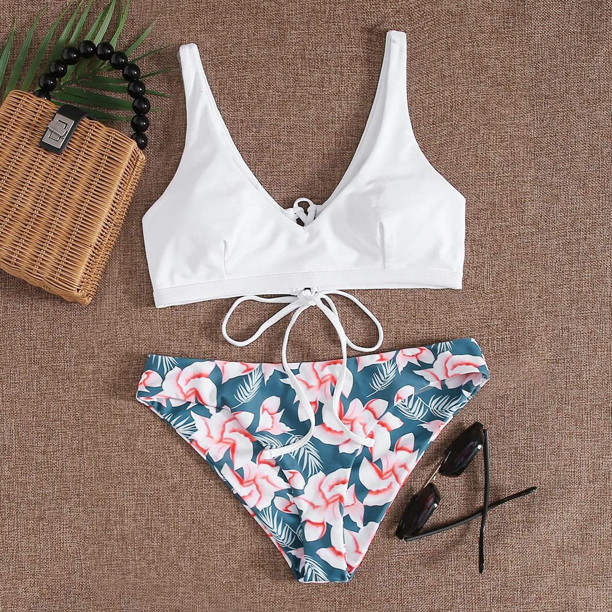 Angela Women's Clothing M / Multicolor Floral Tie Back Bikini Swimsuit