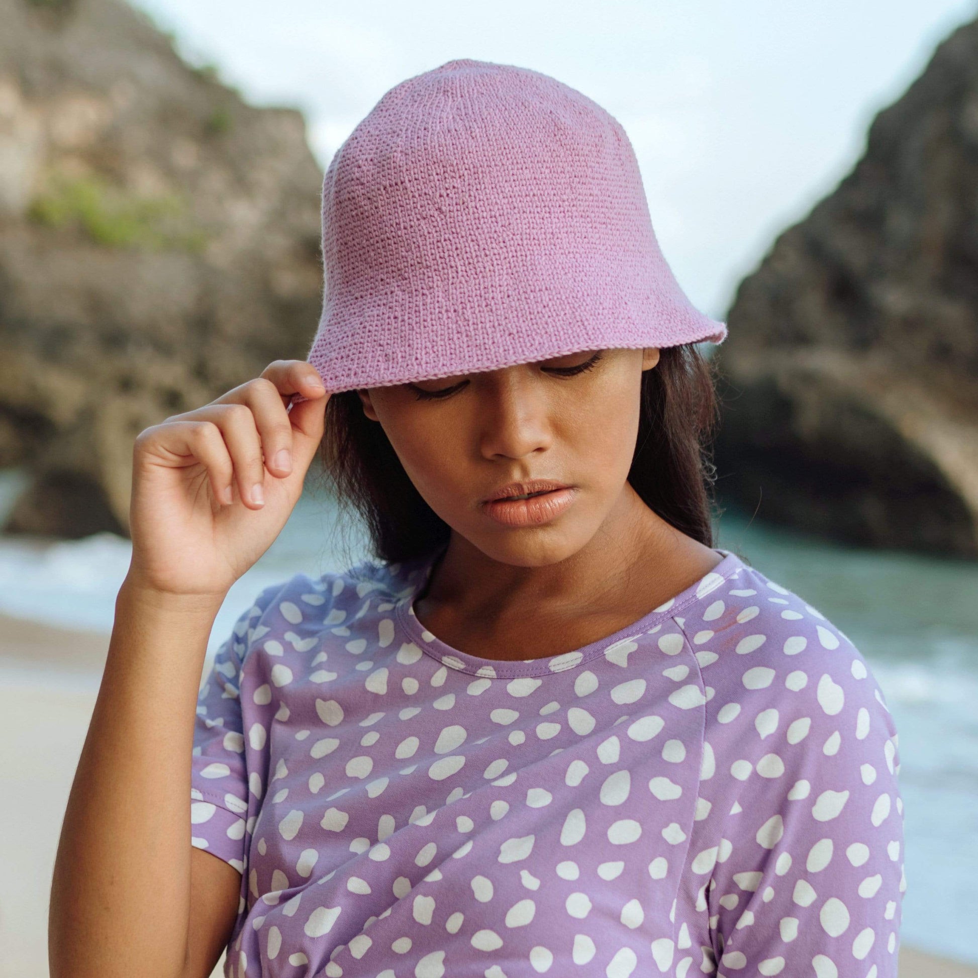 Cocoa Brunn Hats FLORETTE Crochet Bucket Hat, in Lilac Purple