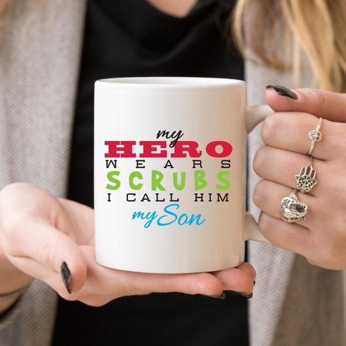 Magenta Shadow Gifts Funny Nurse Mug - My Hero Wears Scrubs, I Call Him