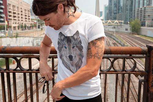 Green Lucky Men's Clothing Geometric Art Men's Wolf Tee