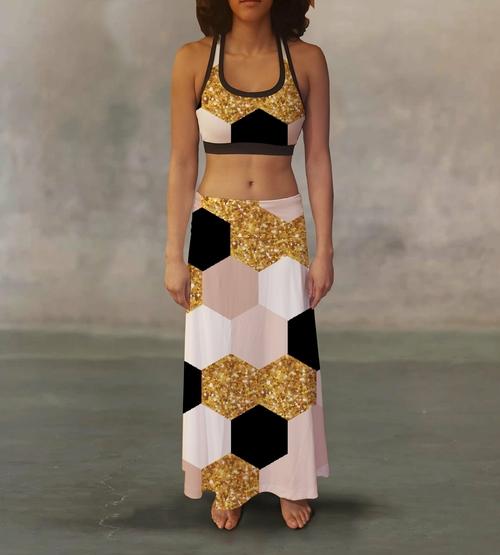 Orange Poppy Women's Clothing 2XL Geometric Wrapping Paper Maxi Skirt