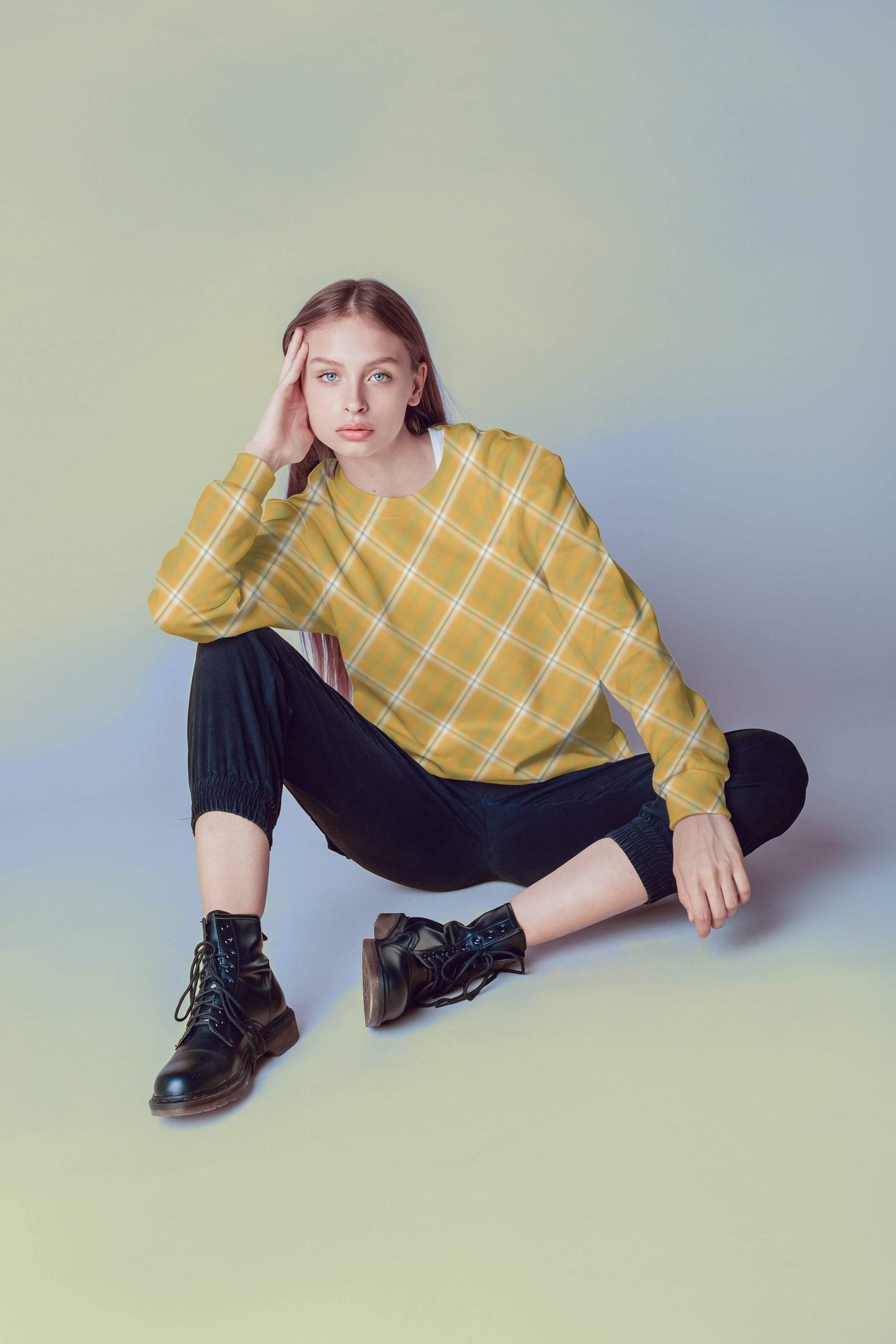 Lavender Millie Women's Clothing Gold Plaid Sweatshirt