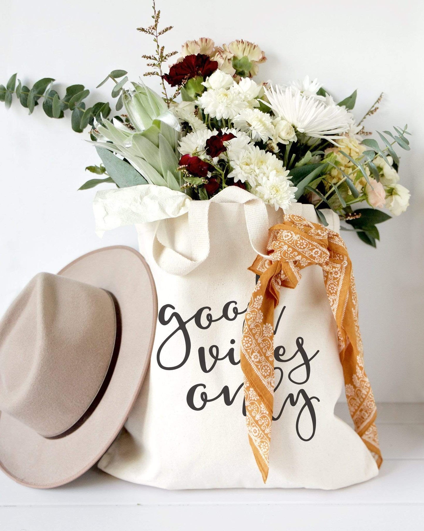 Turquoise Andromeda Totes & Beach Bags Good Vibes Only Tote Bag