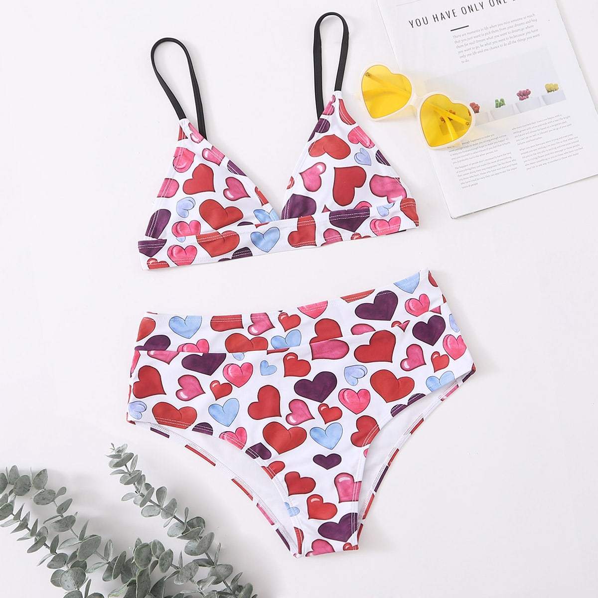 Angela Women's Clothing Heart Print Triangle Bikini Swimsuit