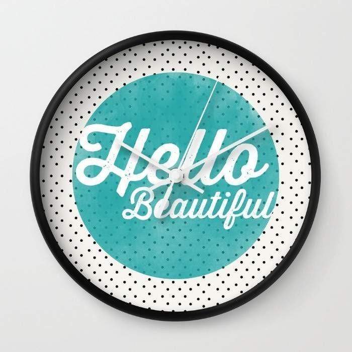 Scorpius Clocks Hello Beautiful Teal Dots typography Wall clock