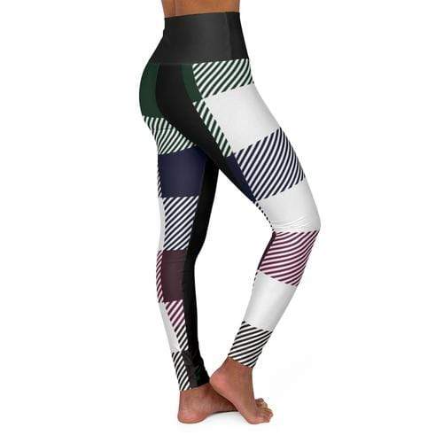 Grey Coco Activewear 2XL High Waist Fitness Leggings, Black Multicolor Plaid Print