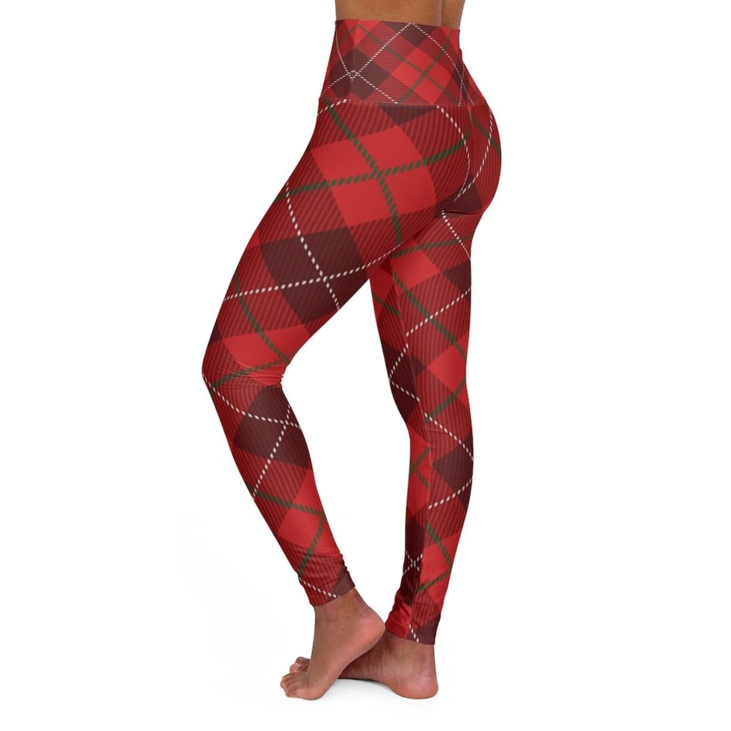 Grey Coco Activewear High Waisted Red Plaid Style Leggings