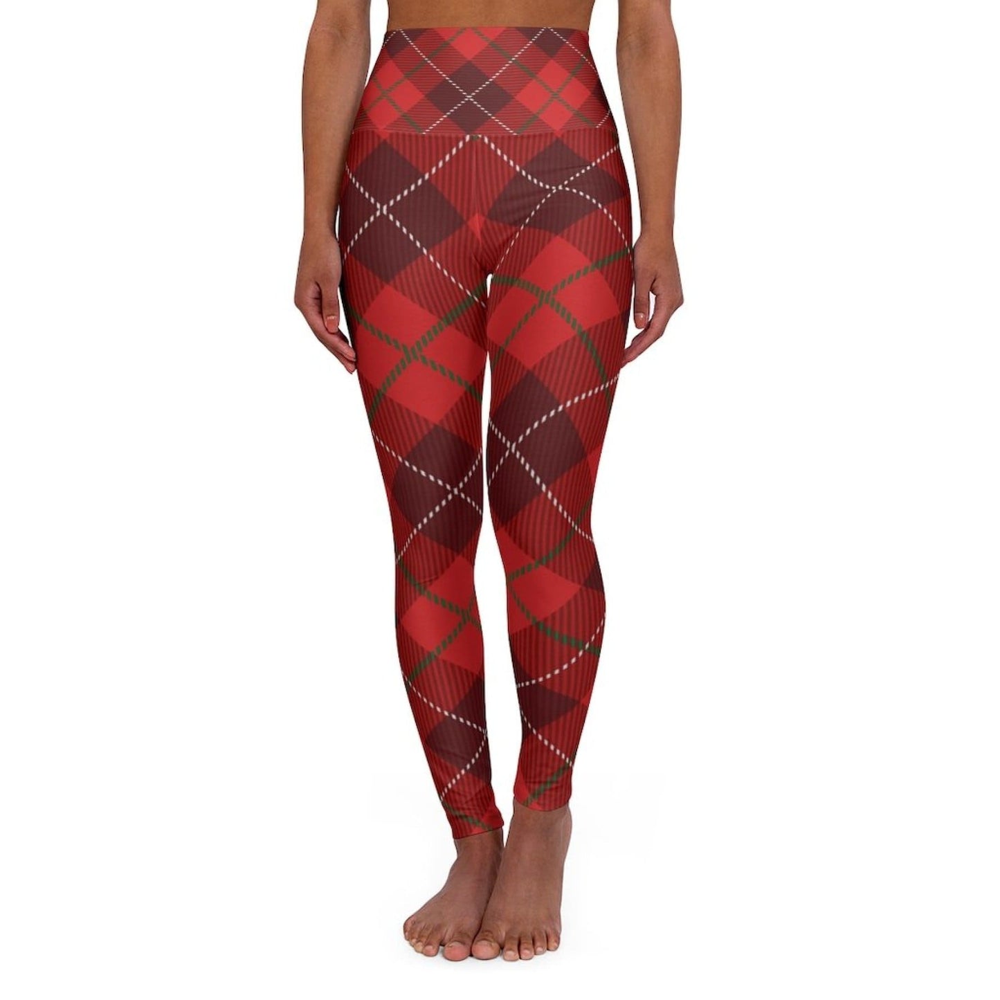 Grey Coco Activewear High Waisted Red Plaid Style Leggings